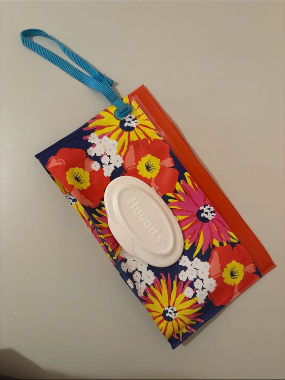 Huggies Floral Wet Wipes Travel Pouch - Navy with Red & Yellow Flowers